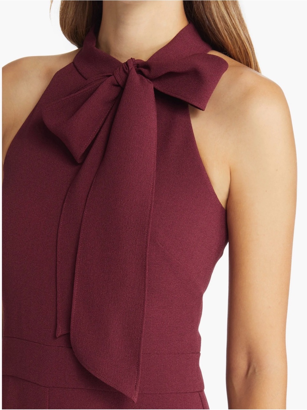 Sleeveless Bow-Neck Dress in Burgundy
